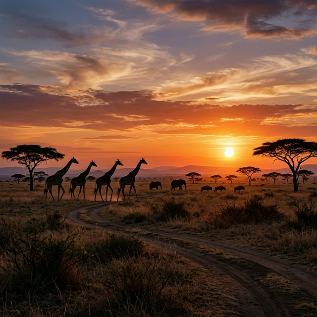 Beautiful Safari landscape with wildlife